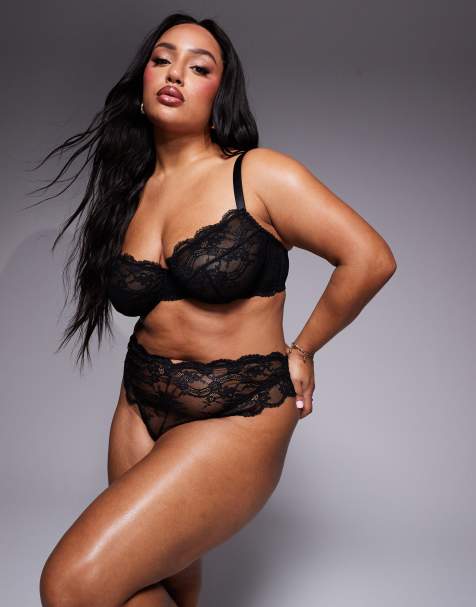 ASOS DESIGN Curve Lola lace thong in black - view 1