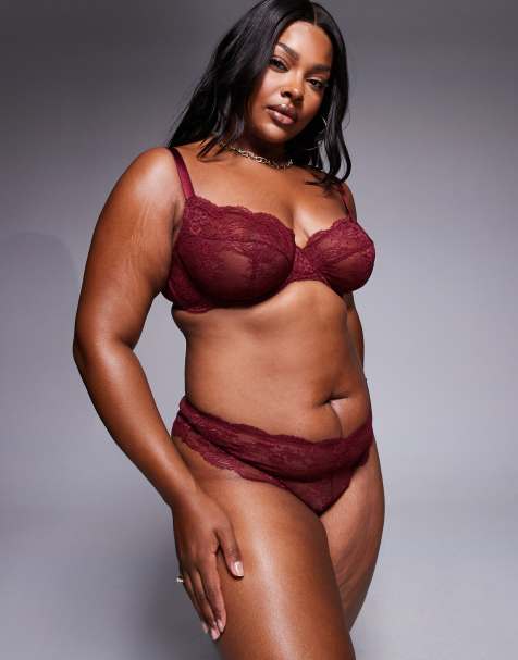 ASOS DESIGN Curve Lola lace thong in burgundy - view 1