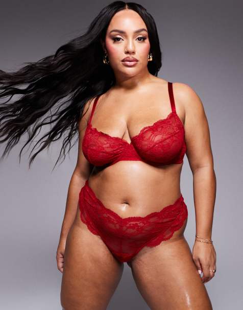 ASOS DESIGN Curve Lola lace thong in red - view 1