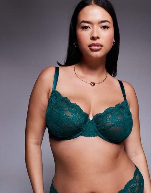 ASOS DESIGN Curve Lola lace underwire bra in forest green