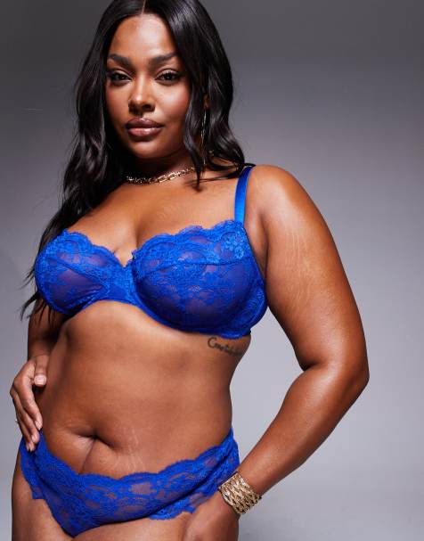 ASOS DESIGN Curve Lola lace underwired bra in cobalt - view 1