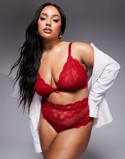 ASOS DESIGN Curve Lola lingerie set in red - view 1