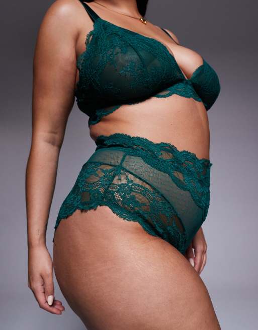 ASOS DESIGN Curve - Lola - Onderbroek van kant met hoge taille in bosgroen, 2 van 4