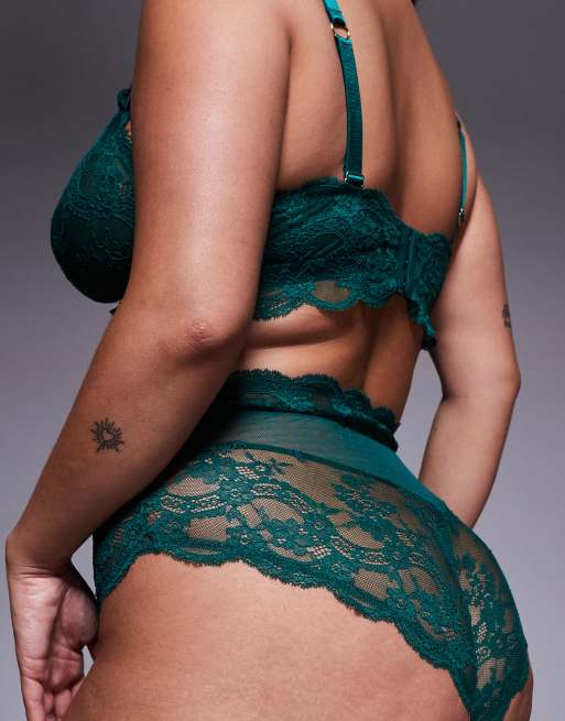 ASOS DESIGN Curve - Lola - Onderbroek van kant met hoge taille in bosgroen, 3 van 4