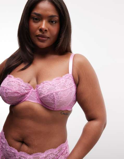 ASOS DESIGN Curve - Lola - Reggiseno in pizzo con ferretto rosa caramella - view 1