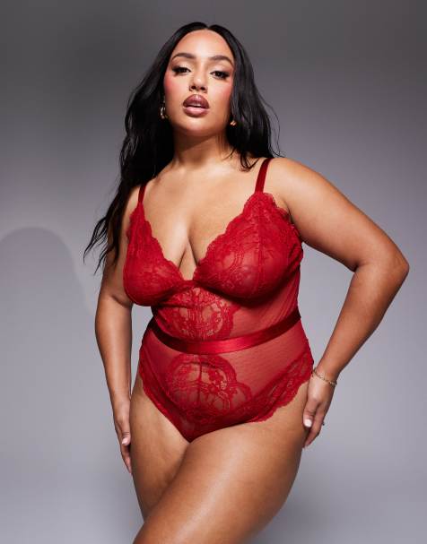 ASOS DESIGN Curve – Lola – Röd, mjuk body i spets - view 1