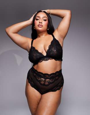 ASOS DESIGN Curve - Lola - Spitzenslip in Schwarz mit hoher Taille