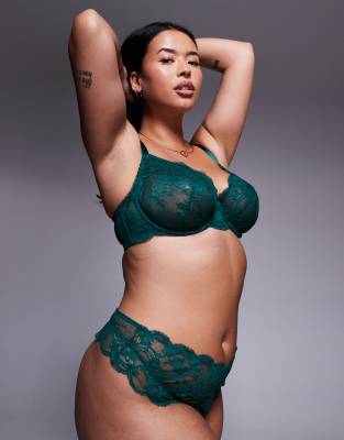 ASOS DESIGN Curve - Lola - Spitzentanga in Tannengrün