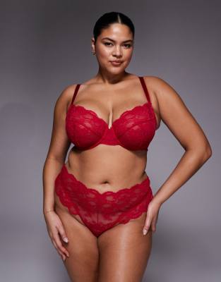 ASOS DESIGN Curve - Lola - String en dentelle - Rouge Cerise 56