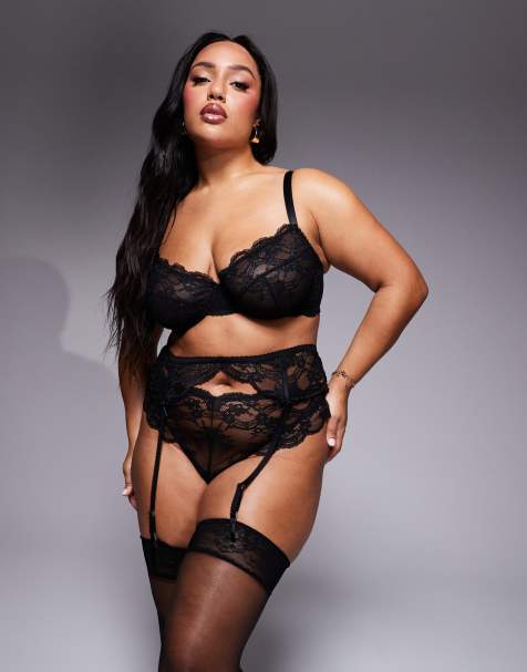 ASOS DESIGN Curve – Lola – Svart push up-behå i spets med bygel - view 1