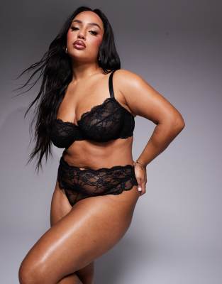 Thumbnail - ASOS DESIGN Curve - Lola - Tanga aus Spitze in Schwarz