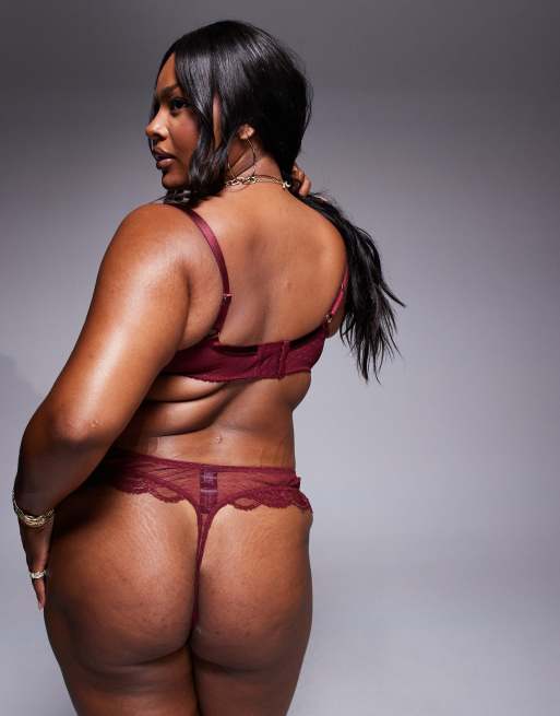 ASOS DESIGN Curve – Lola – Vinröda stringtrosor i spets, 3 av 4
