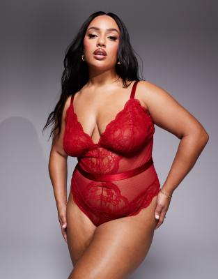 ASOS DESIGN Curve - Lola - Weicher Spitzenbody in Rot