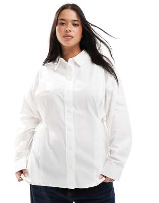 ASOS DESIGN curve long line shirt with tie side detail in white