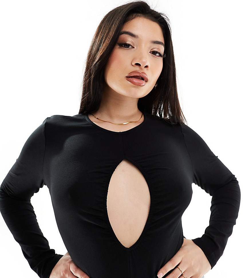 ASOS DESIGN Curve long sleeve bodysuit with keyhole cut out in black
