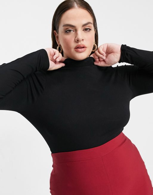 Plus size 2024 black turtleneck bodysuit