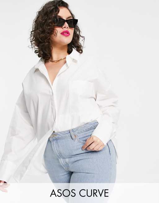 ASOS DESIGN Curve long sleeve boyfriend shirt in white | ASOS