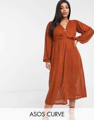 striped midi dress with sleeves