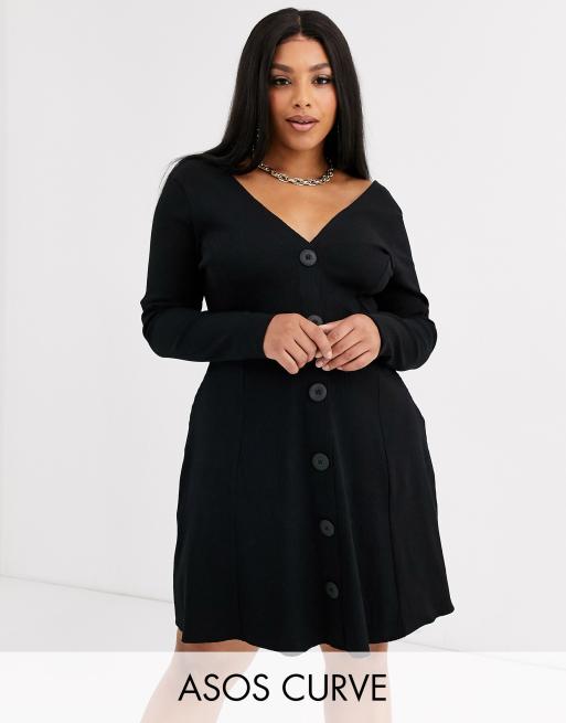 Asos black button dress sale