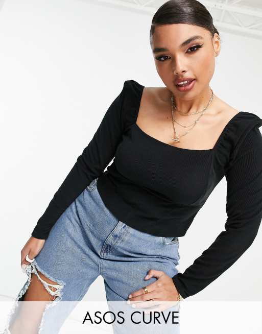 LONG SLEEVE CORSET TOP IN BLACK