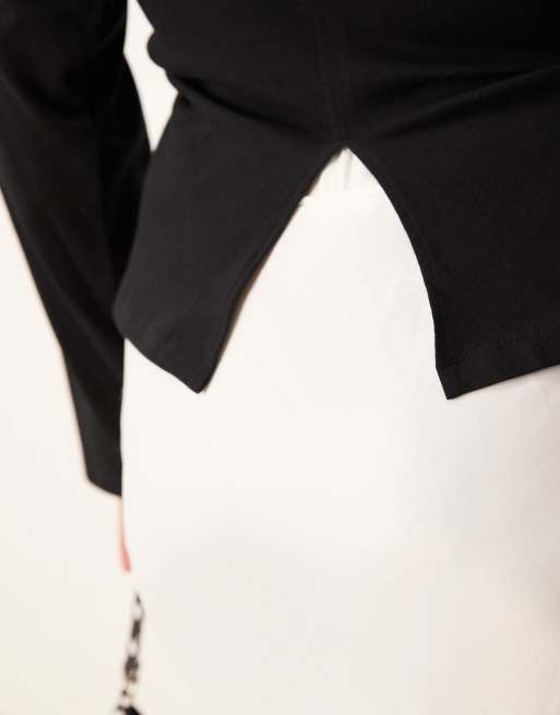 ASOS DESIGN Curve long sleeve corset waist tee in black, 4 of 4