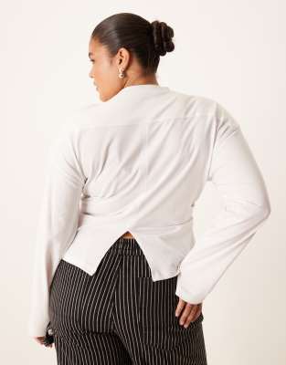 Asos Curve Asos Design Curve Long Sleeve Corset Waist Tee In White