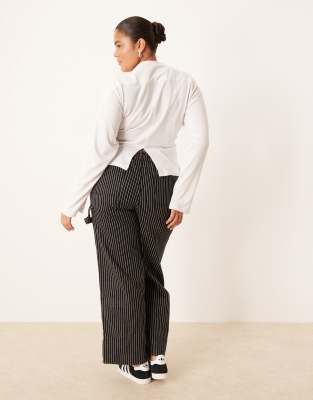 Asos Curve Asos Design Curve Long Sleeve Corset Waist Tee In White