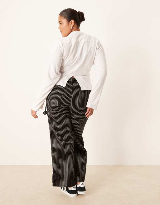 ASOS DESIGN Curve long sleeve corset waist tee in white, 2 of 4