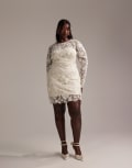 [ASOS Curve] ASOS DESIGN Curve long sleeve embroidered mini wedding dress in cream-White 28 CREAM