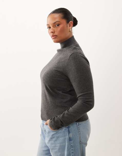ASOS DESIGN Curve long sleeve fine gauge roll neck - view 1