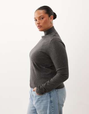 Asos Curve Asos Design Curve Long Sleeve Fine Gauge Turtleneck Sweater In Gray