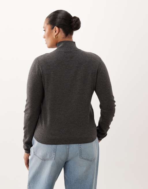 ASOS DESIGN Curve long sleeve fine gauge turtleneck sweater in charcoal, 4 of 4