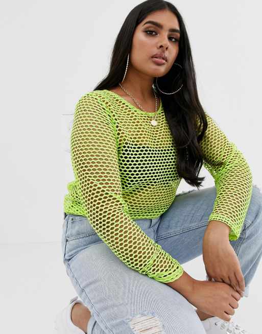 Neon green fishnet sales top