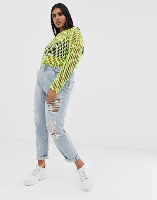 Long sleeve fishnet shop top plus size