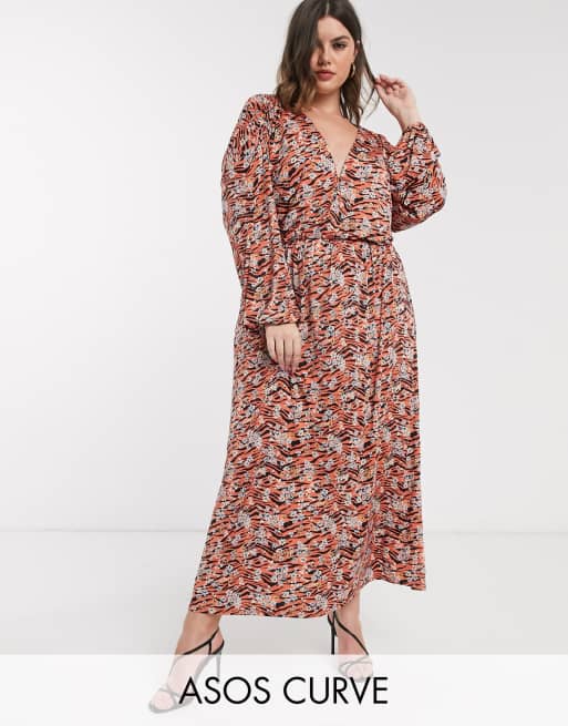 Wonderlijk ASOS DESIGN Curve long sleeve maxi dress in black and orange NH-19