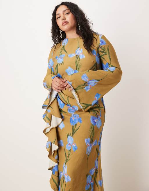 plus size long sleeve maxi dress Ruth Bishop in Majestic Garden 51.1 in Signature Soft Cotton Ribbed Long