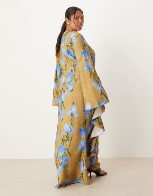 long sleeve oversized maxi dress Elegant Oversized Maxi Dress with Pattern | Black & Chocolate