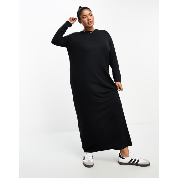 ASOS DESIGN Curve long sleeve maxi t-shirt dress in black