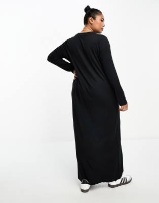 black long sleeve t shirt maxi dress ASOS DESIGN long sleeve maxi t-shirt dress in black