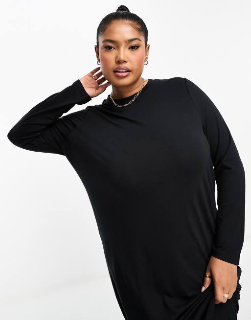 ASOS DESIGN Curve long sleeve maxi t-shirt dress in black