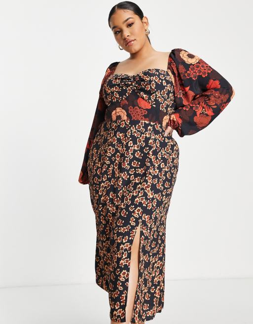 Plus size long store sleeve midi dress