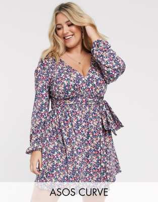 blue long sleeve mini dress
