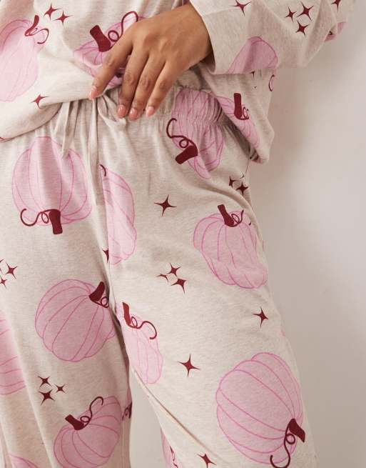 ASOS DESIGN Curve long sleeve pyjama set in pumpkin print, 3 of 4