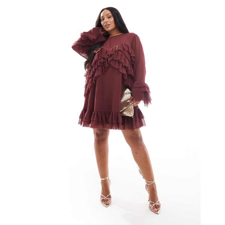 ASOS DESIGN Curve long sleeve ruffle tiered mini dress in
