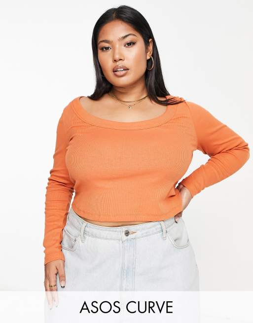 ASOS DESIGN long sleeve neck rib top rust ASOS