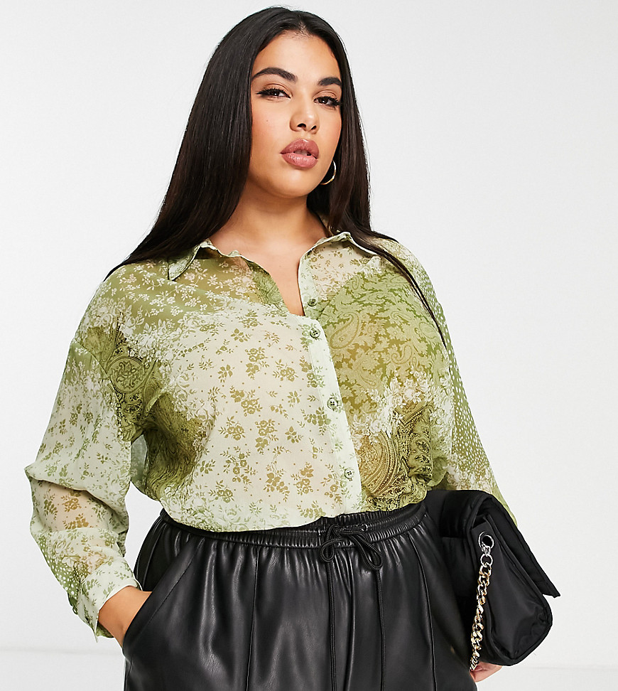 Plus-size shirt by ASOS DESIGN The scroll is over Spread collar Button placket Long sleeves Regular fit