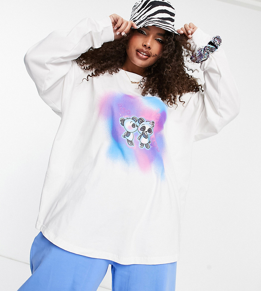 Asos Curve Asos Design Curve Long Sleeve Skate T-shirt With Print In White-multi