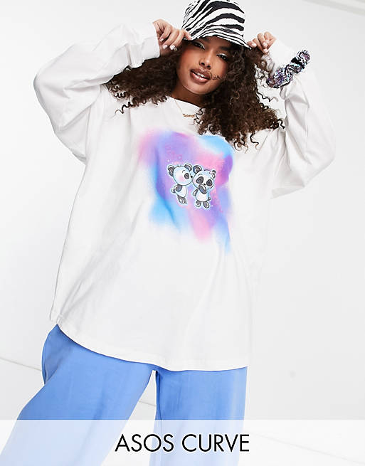 Tops Curve long sleeve skate t-shirt with print in white 