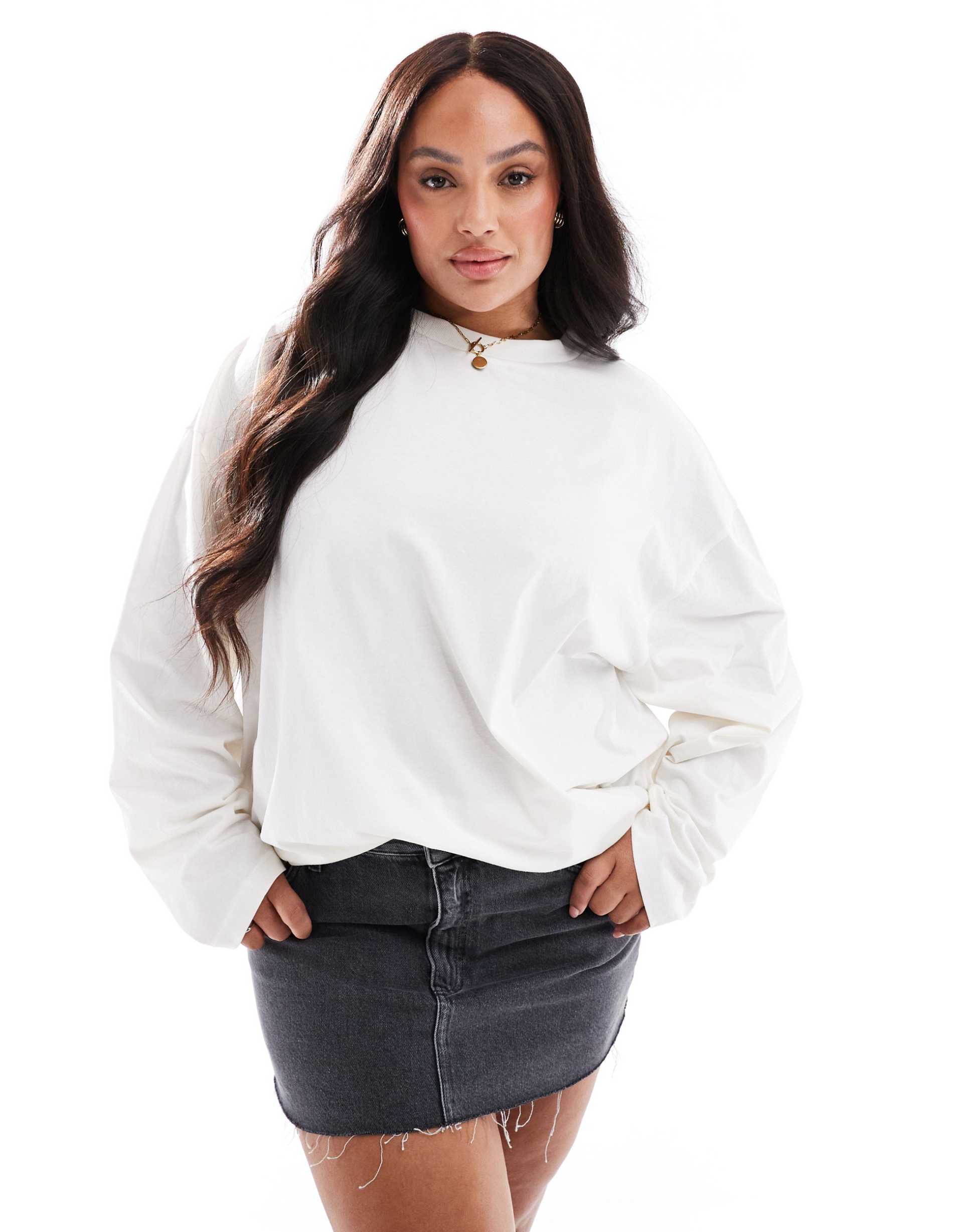asos design curve long sleeve skater in cream