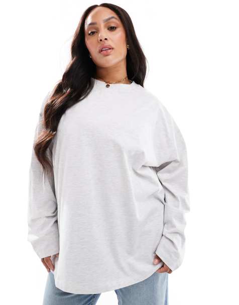 ASOS DESIGN Curve long sleeve skater tee in ice heather - view 1